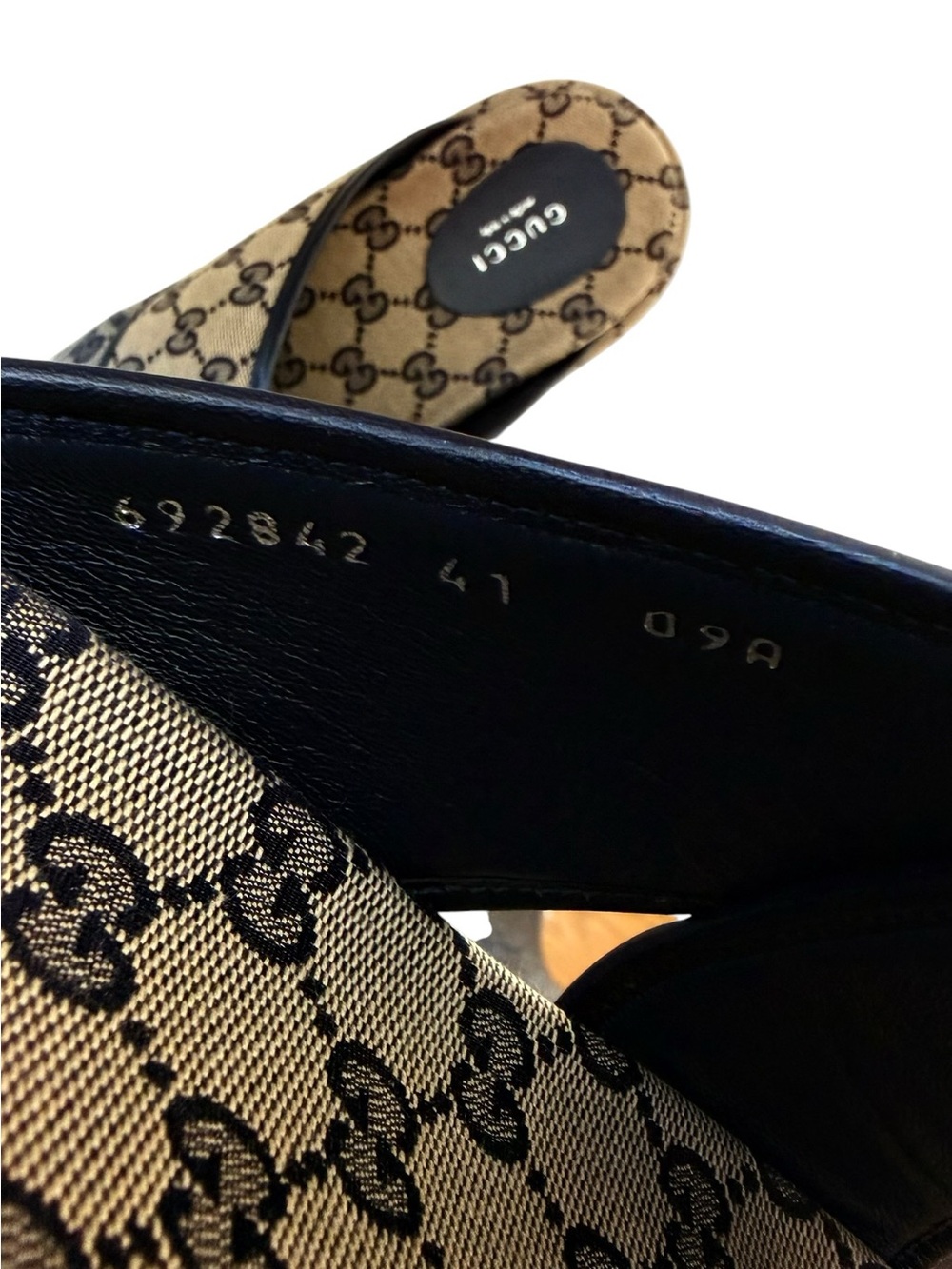 Gucci GG Canvas Platform Slides Sandals Beige Blue Sz 41 NWT - Picture 11 of 12